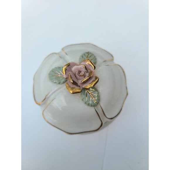 WHITE PINK AND GOLD FANCY VINTAGE DRESSER SET VINTAGE MCM - Picture 11 of 11